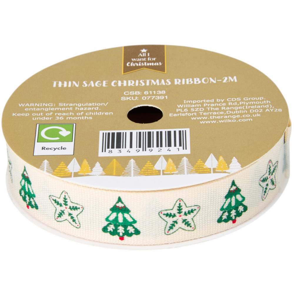 Pack of 3 Thin Sage Christmas Ribbons - Sage Green Image 6