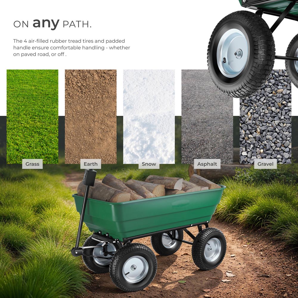 tectake Green Garden Trolley with Padded Handle 300kg Image 5