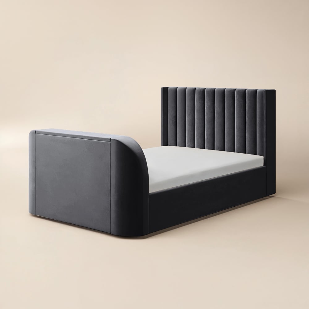 Flair Fallon King Size Grey Velvet TV Side Lift Ottoman Bed Image 2