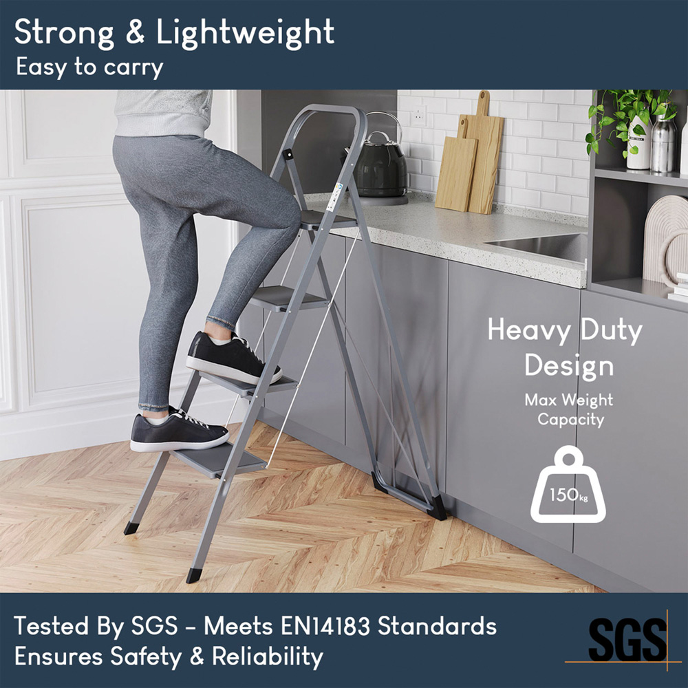 Home Vida 4 Step Grey Ladder with Anti Slip Mat Image 4