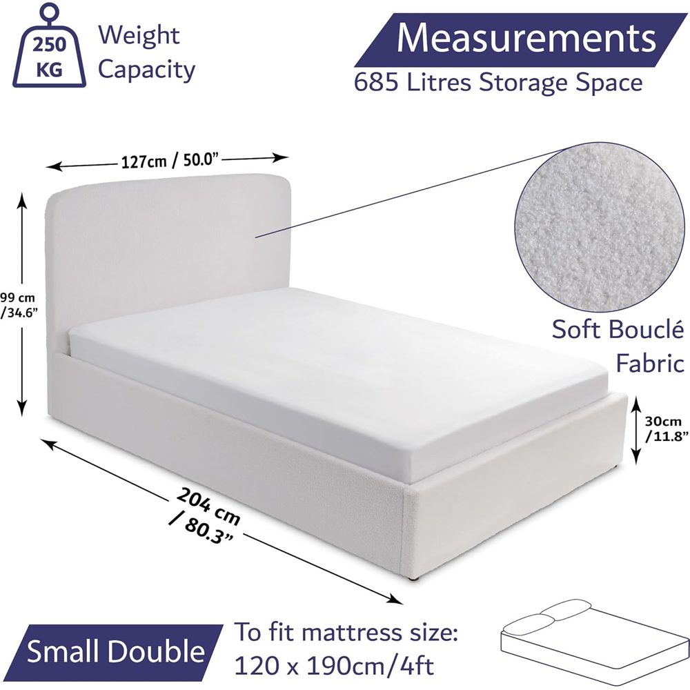 Home Treats Small Double Boucle and White Plush Ottoman Storage Bed with Mattress Image 9