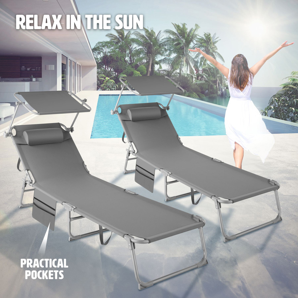 tectake Chloé Set of 2 Grey Foldable Sun Lounger Image 7