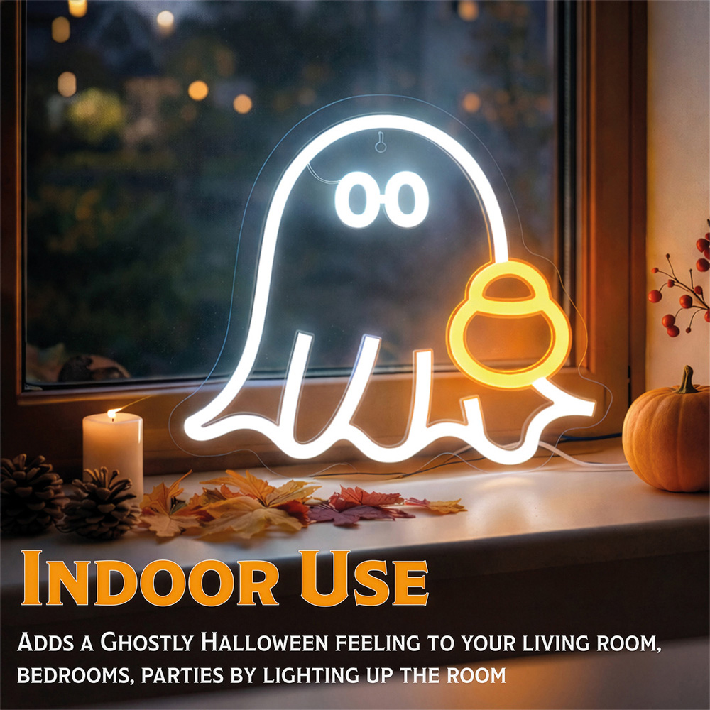 FXLab Ghost Silhouette Neon Light Indoor Halloween Decoration 33 x 28cm Image 5