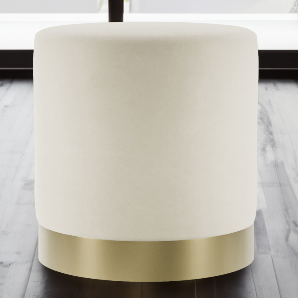 Lara Cream Velvet and Brushed Gold Small Pouffe Image 1