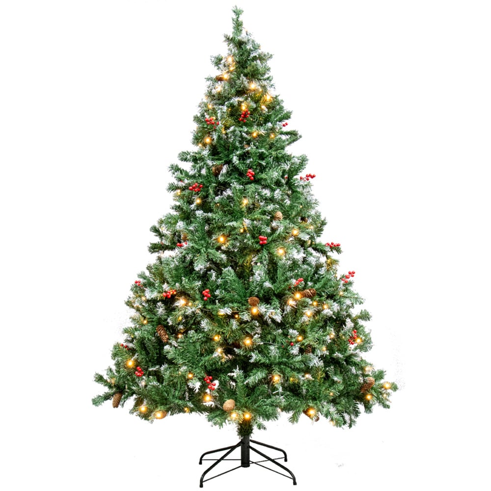 The Christmas Workshop 200 Warm White LED Pre-Lit Christmas Tree with Berries and Pinecones 7ft Image 1