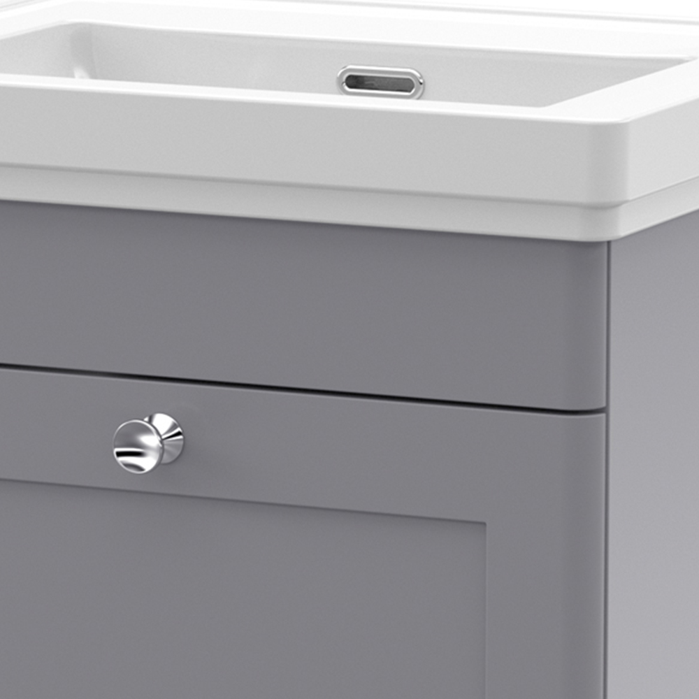 nuie Classique Single Drawer Satin Grey Wall Hung Unit and 0 Tap Hole Fireclay Basin 500mm Image 2