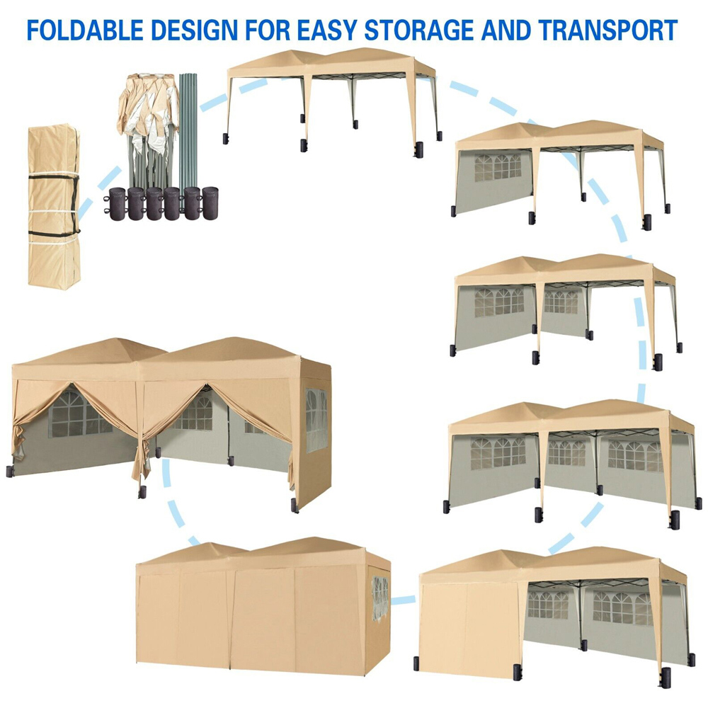 Beige 3 x 6m Pop Up Gazebo with Removable Sides Image 8