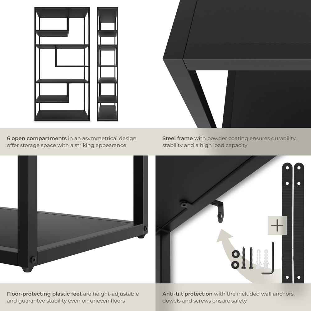 Tectake Venda 6 Shelf Black Display Unit Image 4