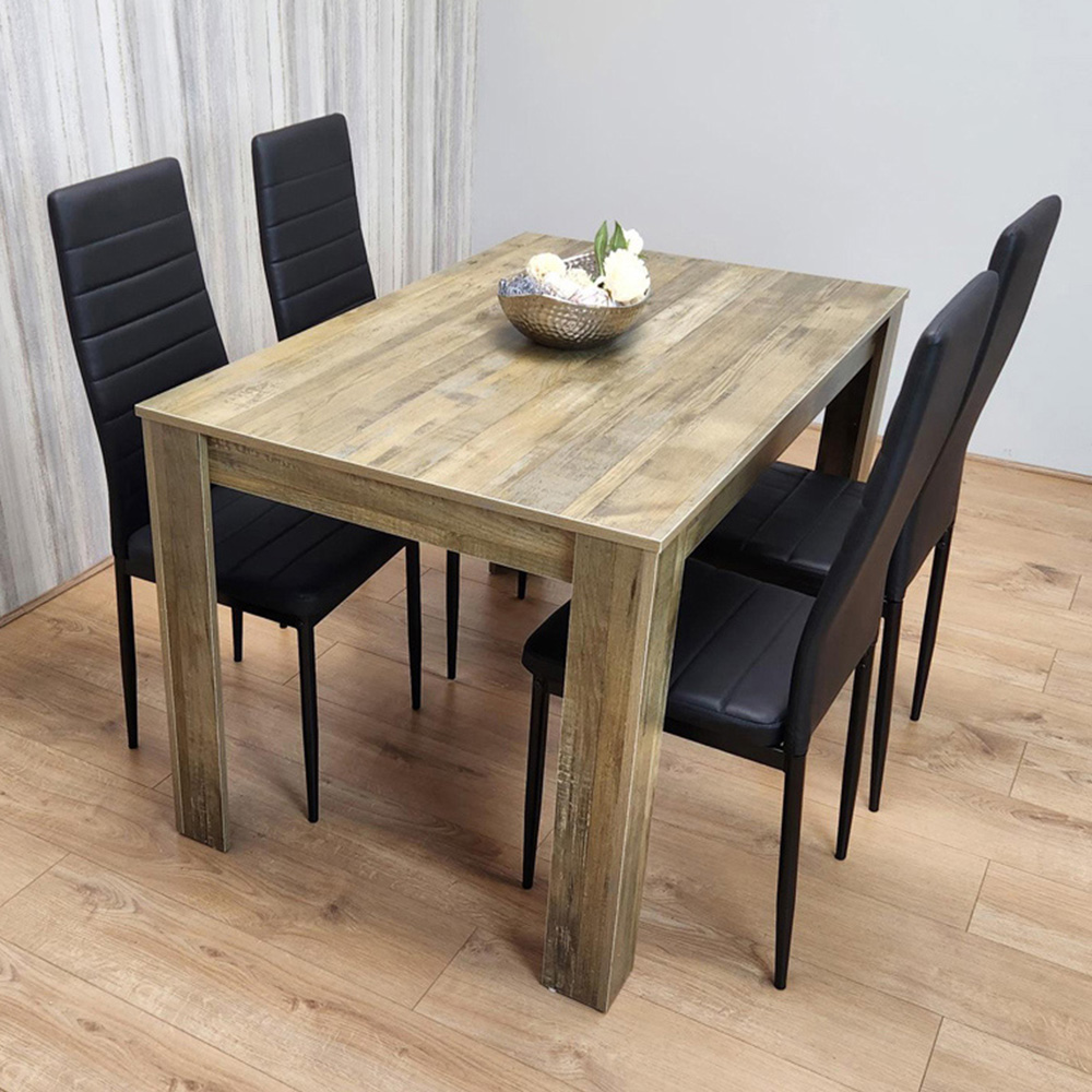 Portland 4 Seater Leather Dining Set Wood Effect and Black Image 2