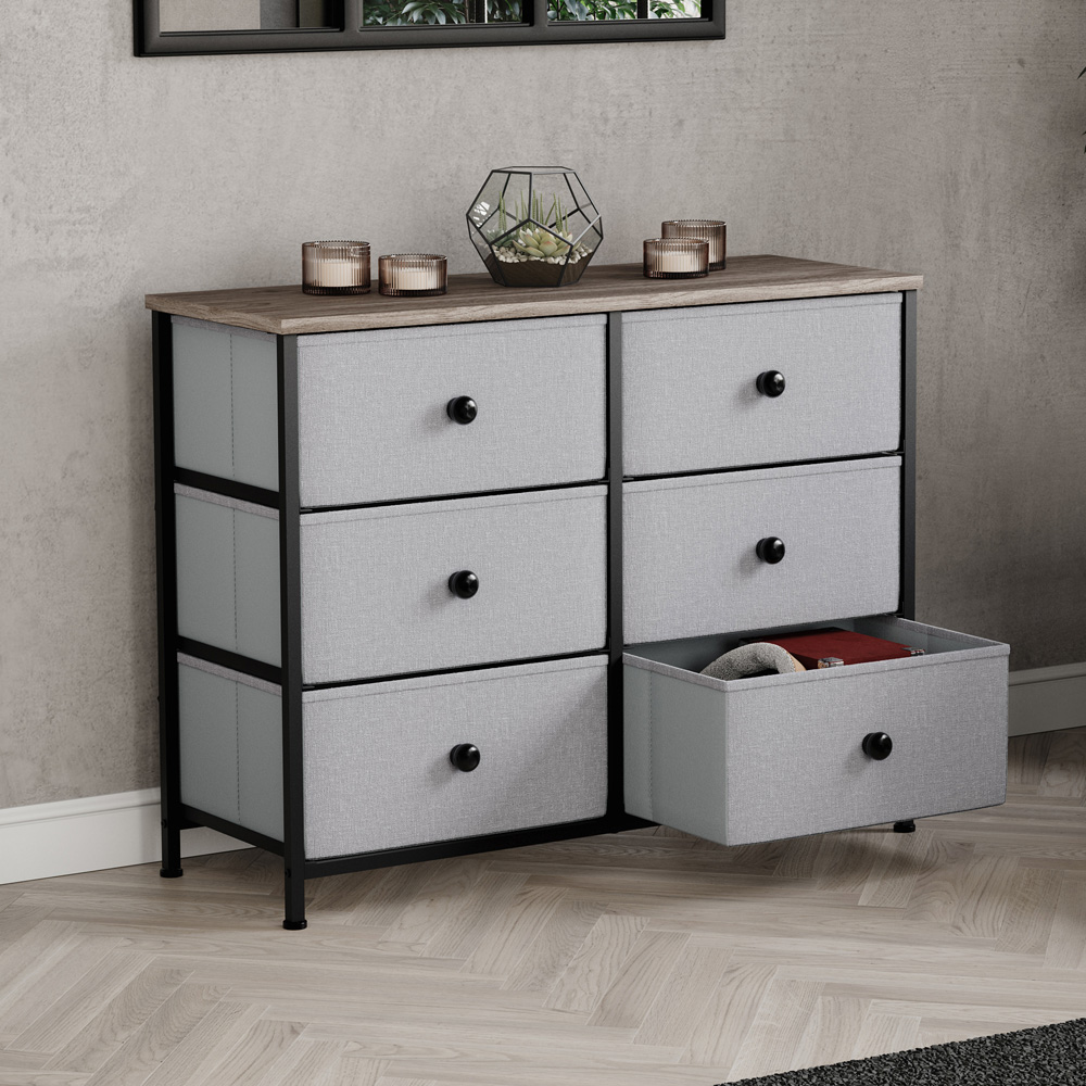 Vida Designs Chorley 6 Drawer Beige and Grey Wood Fabric Chest of Drawer Image 4
