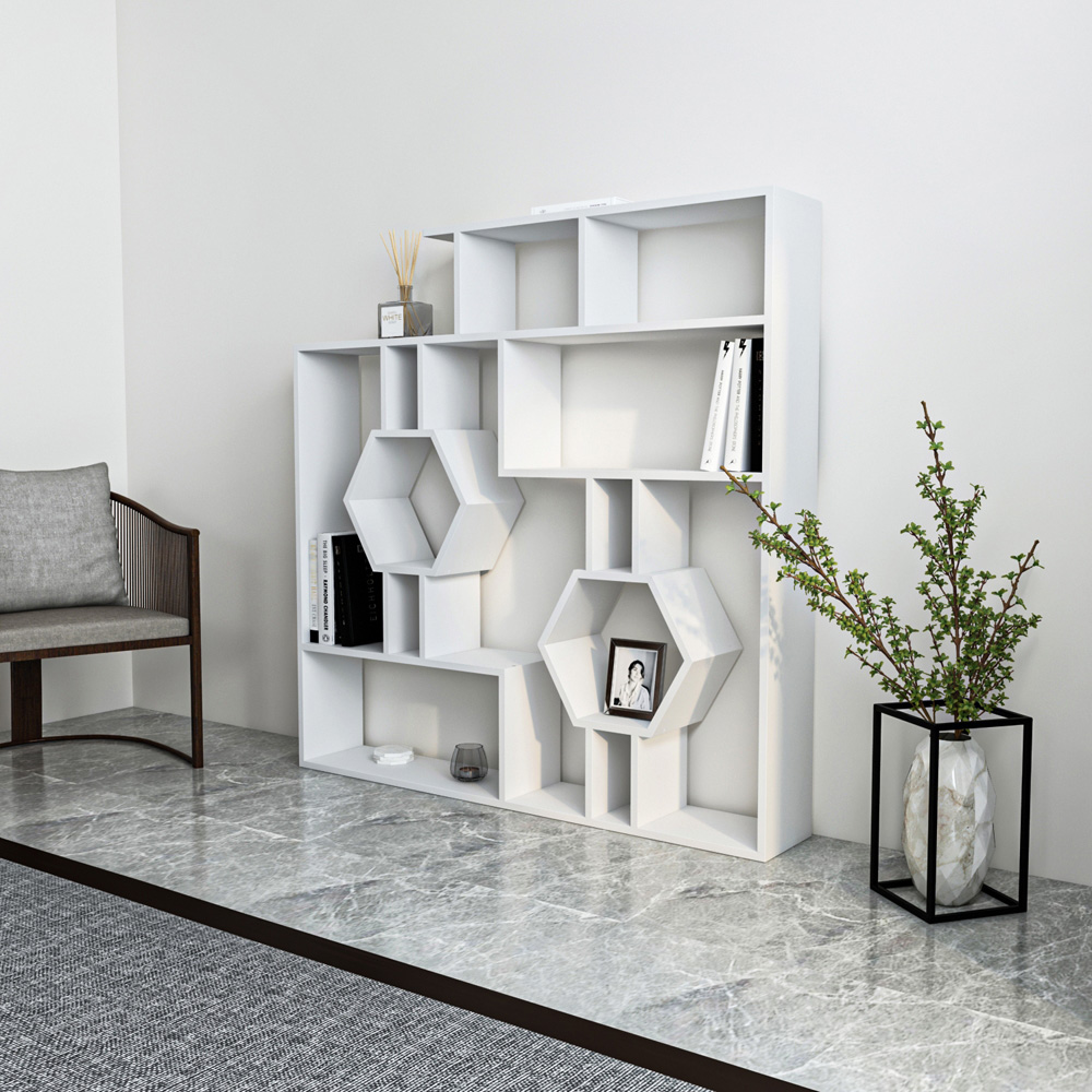 Decorotika Tamara White Geometric Unique Bookshelf Image 5
