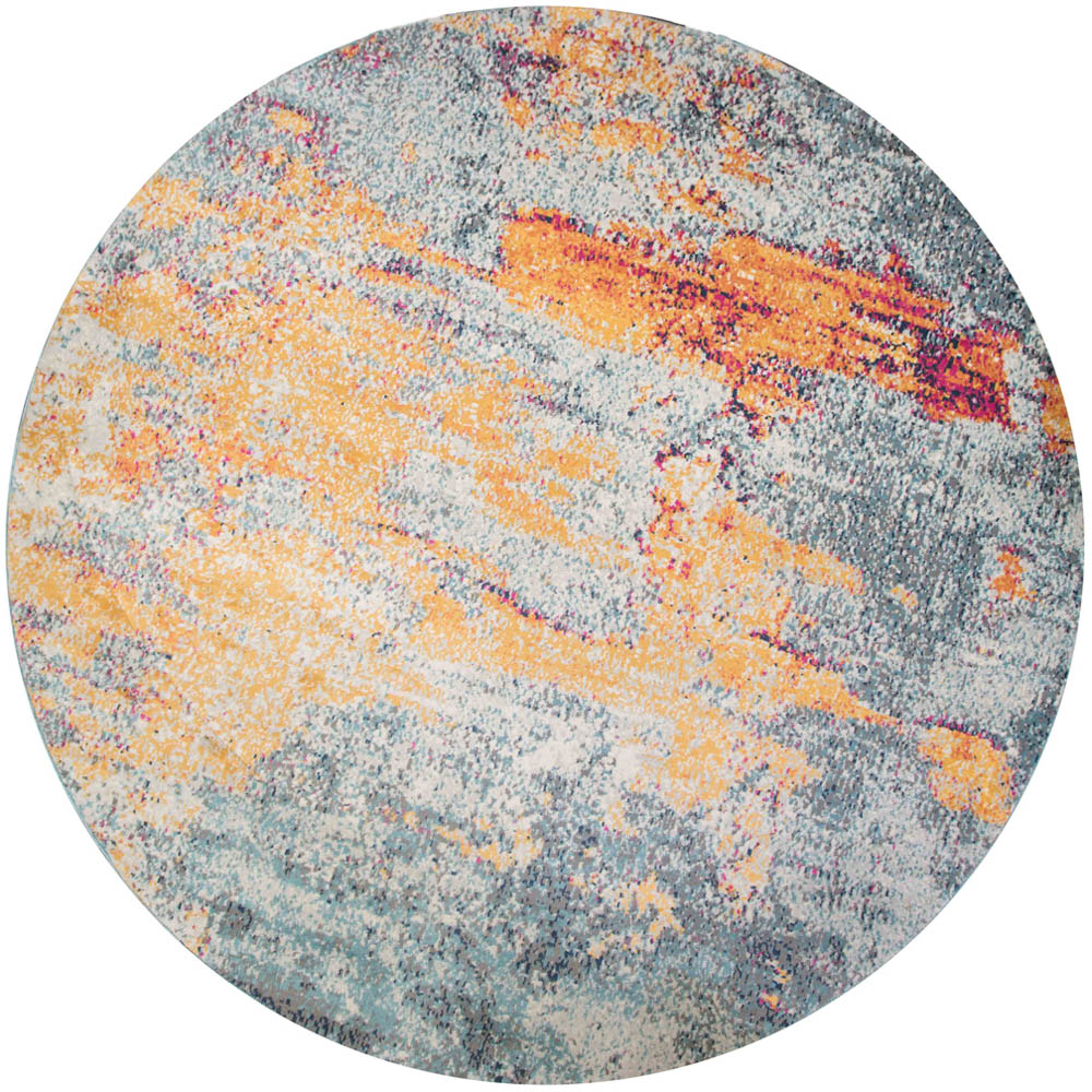 Kukoon Navy Blue and Ochre Distressed Abstract Rug 120cm Image 1