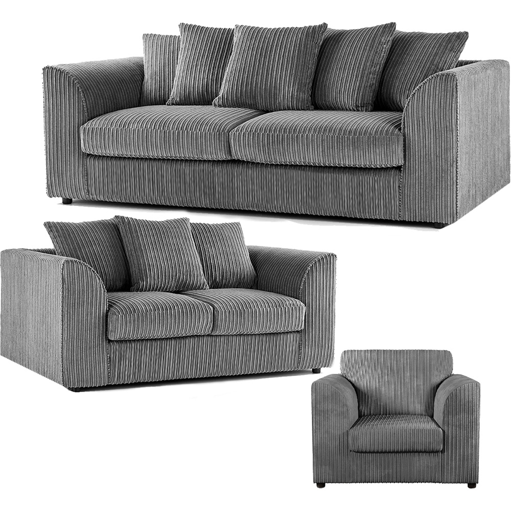 Luxor 6 Seater Grey Jumbo Cord Scatter Back Sofa Suite Image 2