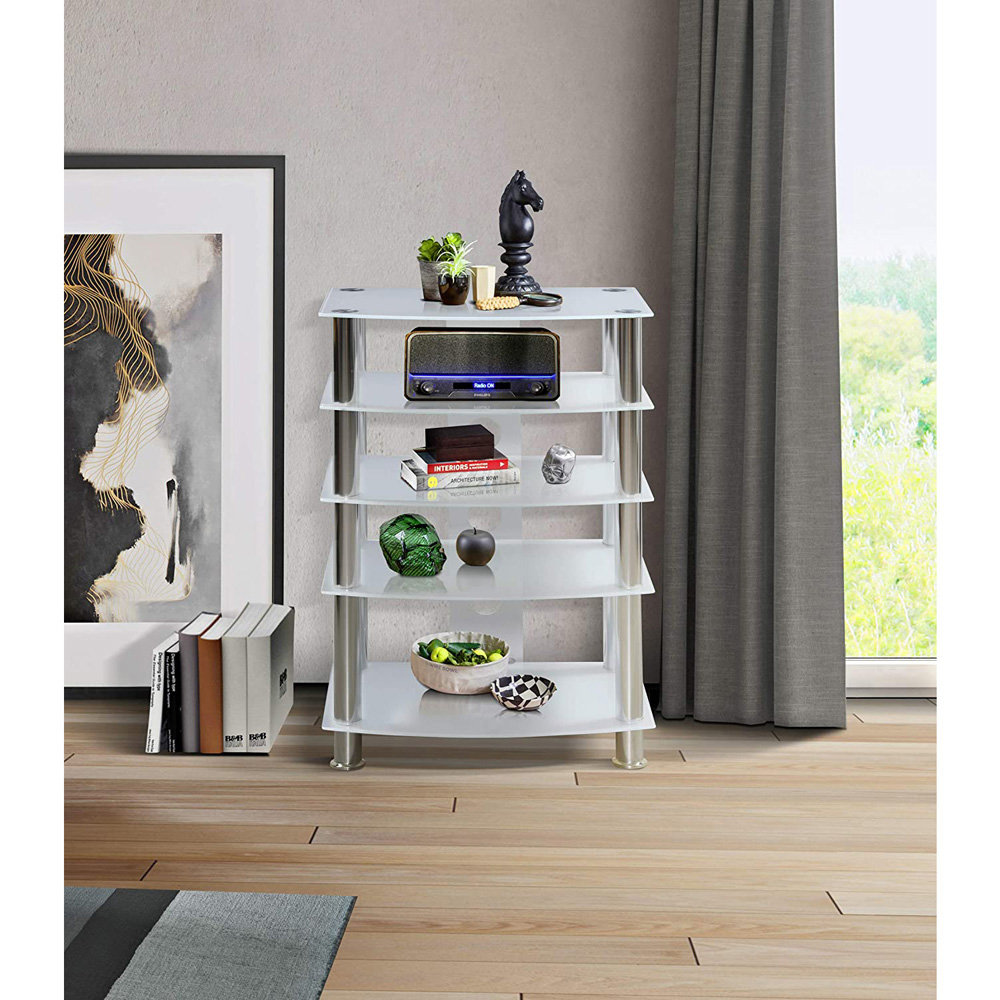 Centurion Supports Galago 5 Shelf White and Silver Multimedia Unit Image 6
