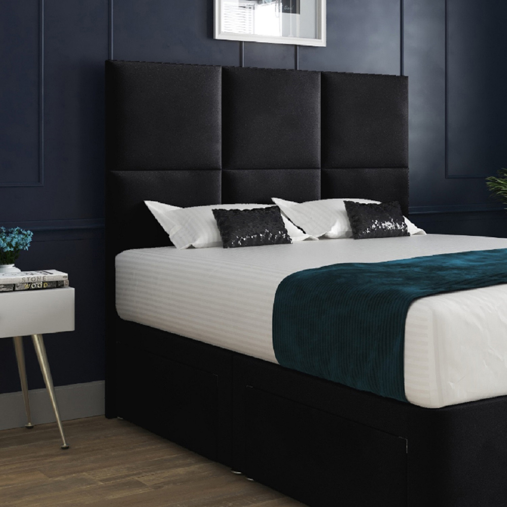 Caprio Black Small Double Upholstered Divan Bed Frame with Floorstanding Cube Headboard Image 3