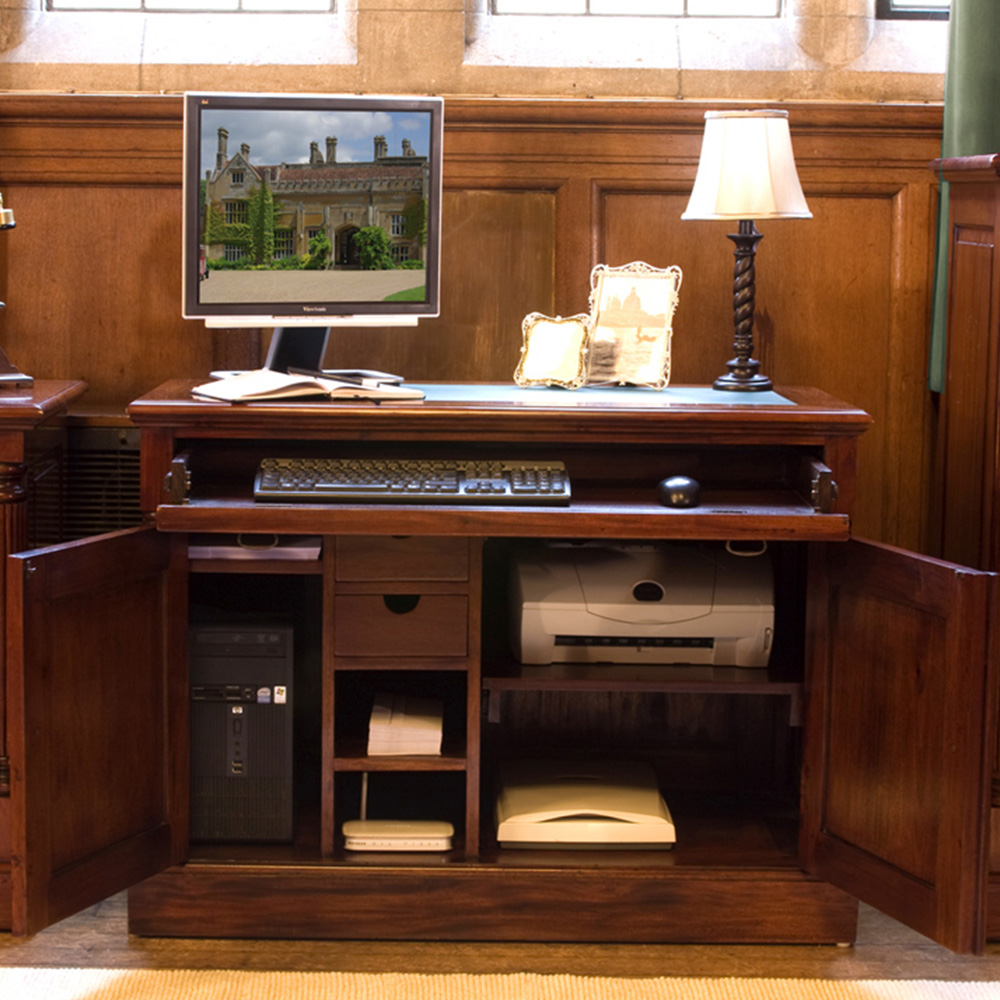 Baumhaus La Roque 2 Door Hidden Home Office Computer Desk Mahogany Image 6