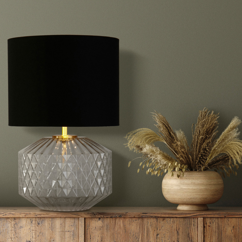 Lighting Collection Clear Glass Black Fabric Shade Table Lamp Image 2