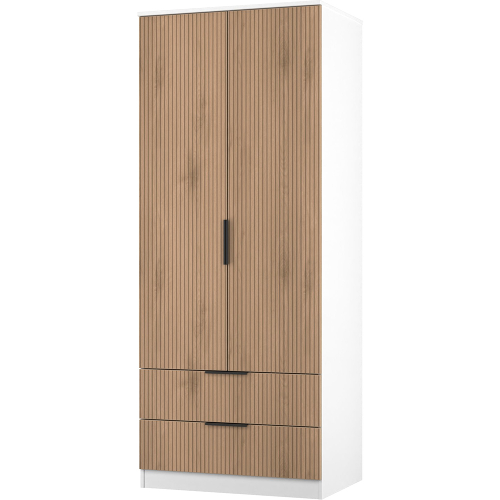 Crowndale Java 2 Door 2 Drawer Slatt Effect and White Wardrobe Image 4