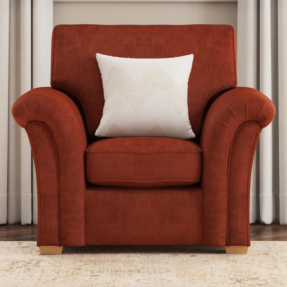 Castleacre Marmalade Plush Velvet Fixed Back Armchair Image 5