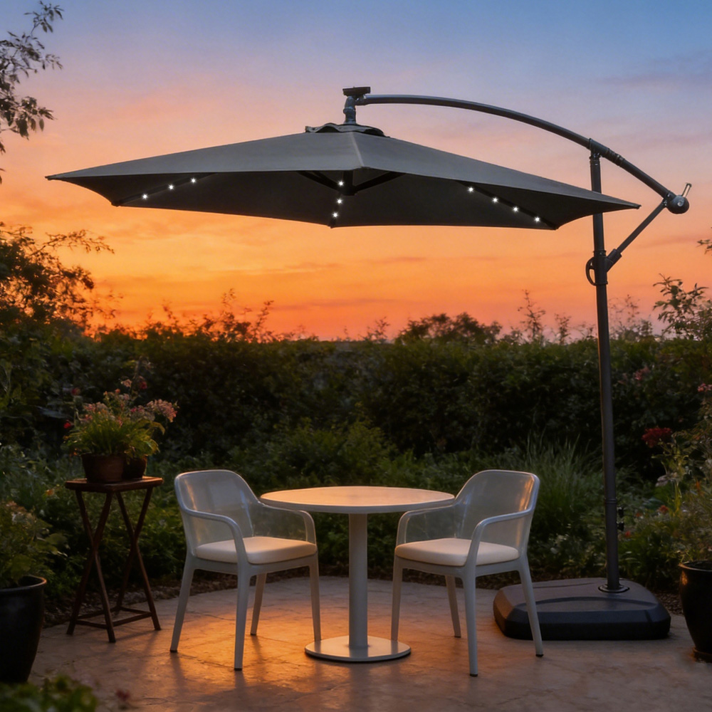 Direct Wicker Grey LED Tilt and Crank Hanging Cantilever Parasol 2.94m Image 4