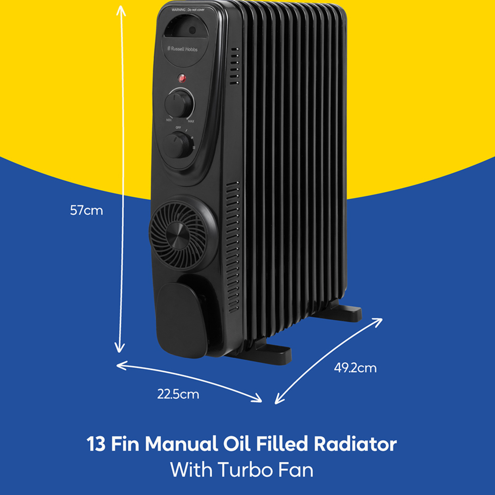 Russell Hobbs RHOFR2403B Black 13 Fin Manual Oil Filled Radiator Turbo Fan 2500W Image 9