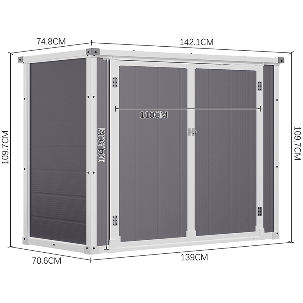 H&O Direct 4.5 x 2.3ft Grey Plastic Flat Roof Tool Storage Shed with Hinged Door Image 5