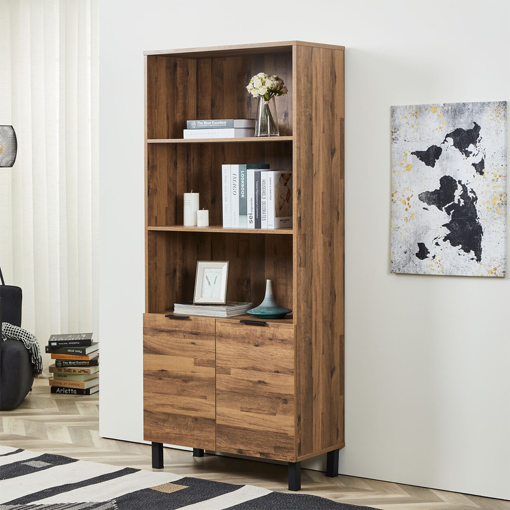 Hampshire 2 Door 3 Shelf Oak Bookcase Image 5