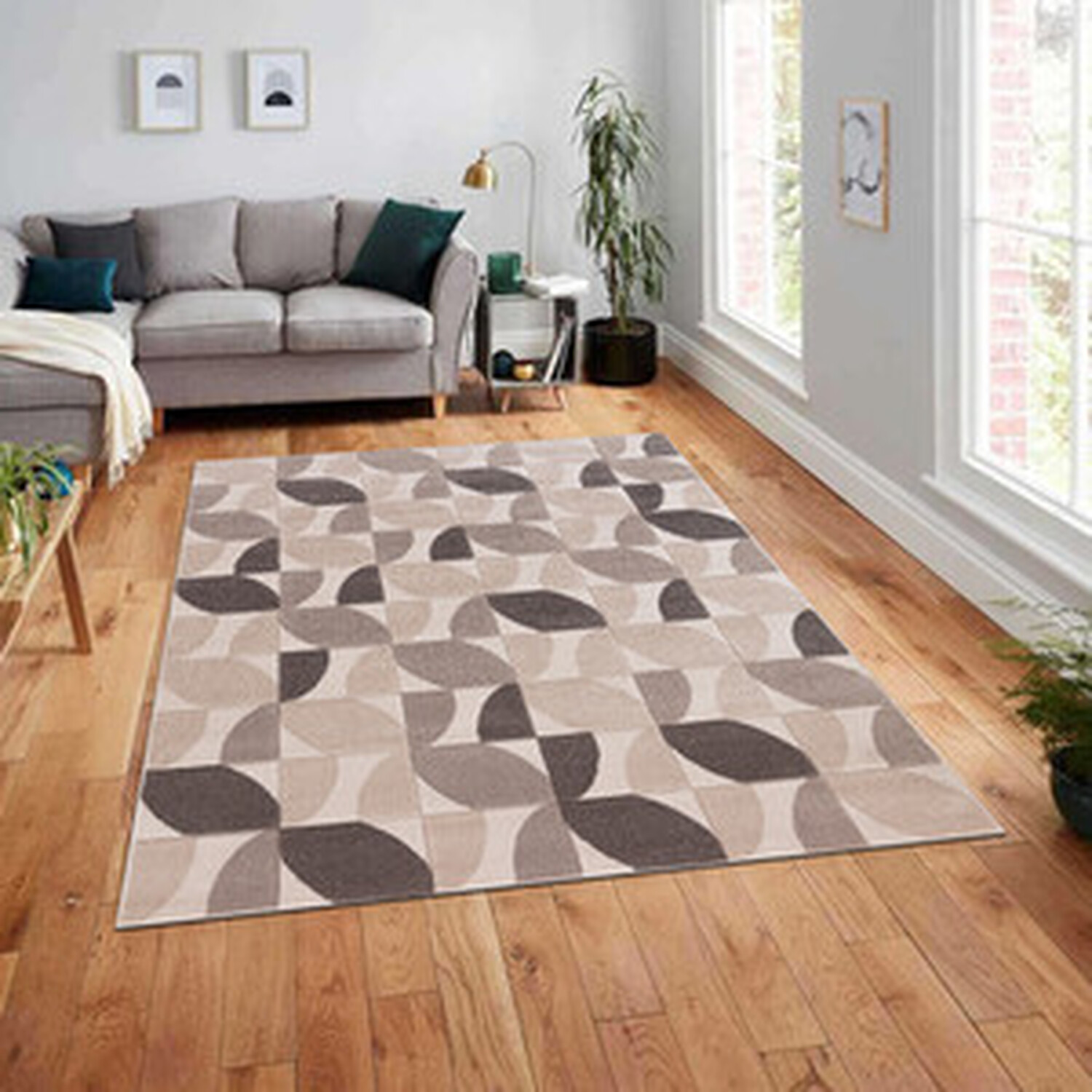 Vera Leaf Pattern Rug - Neutral / 160cm Image 2