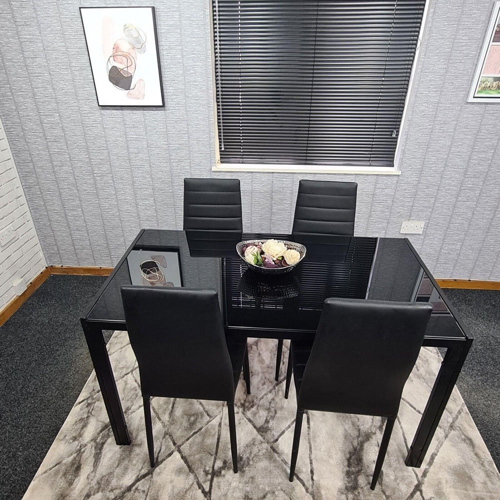 Portland 4 Seater Leather Dining Set Black and Grey Image 6