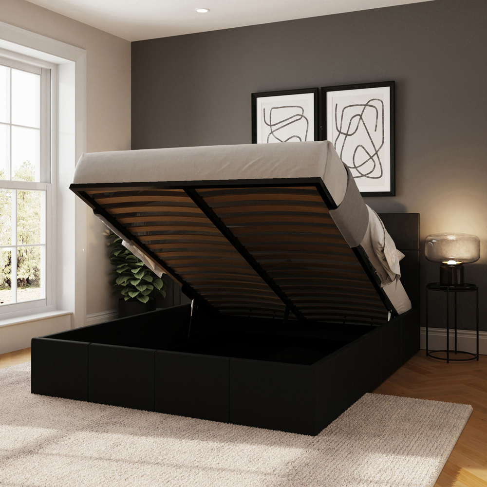 GFW King Size Black Faux Leather End Lift Ottoman Bed with Memory Pocket Spring Mattress Image 9