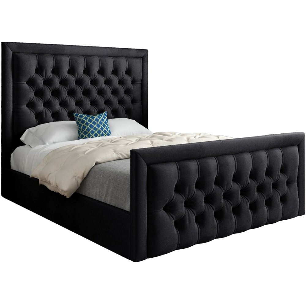 Rovigo Super King Size Black Soft Velvet Upholstered Bed Frame with Deep Buttoned Headboard Image 2