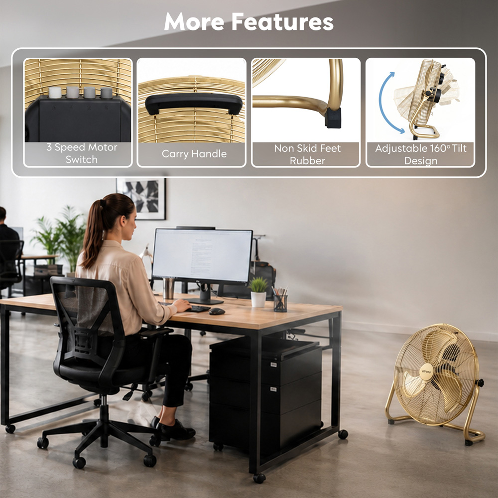 Air Pro Gold 3 Speed Powerful Air Cooling and Circulating Floor Fan 20 inch Image 7