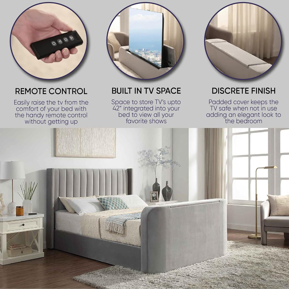 Home Treats Double Velvet Winged Panel Ottoman TV Bed Image 7