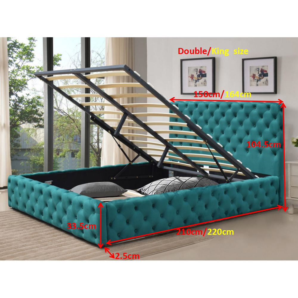 Comfy Living Double Green Tufted Fabric Gaslift Bed Frame Image 3