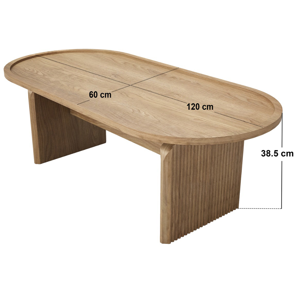 SOLACE+CO Varm Oak Ribbed Wooden Oval Coffee Table Image 5