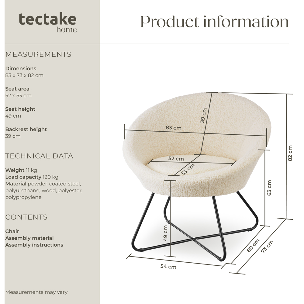tectake Centera Off White Boucle Accent Chair Image 9