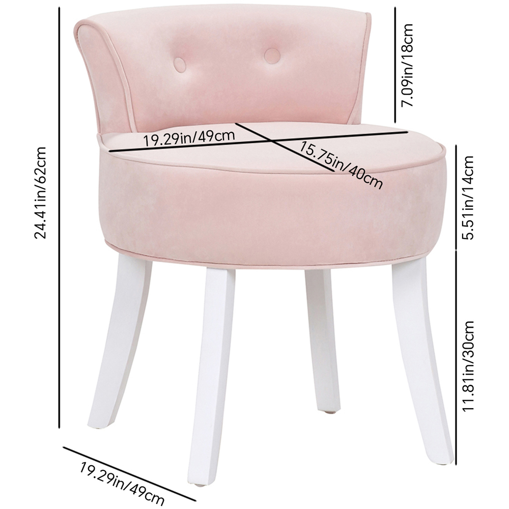 Living and Home Light Pink Chenille Button Tufted Dressing Table Stool Image 9