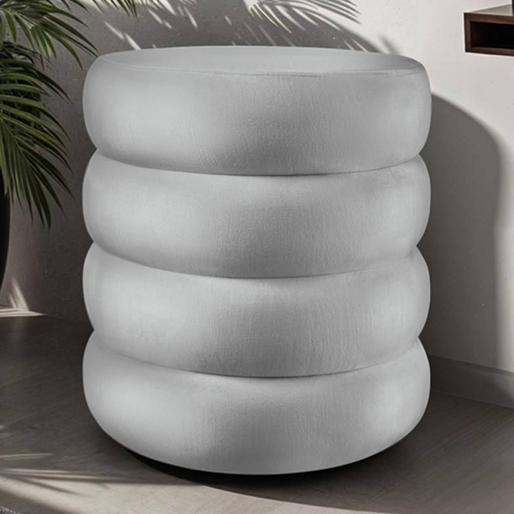 tectake Altu Grey Velvet Look Stool with Storage Image 1
