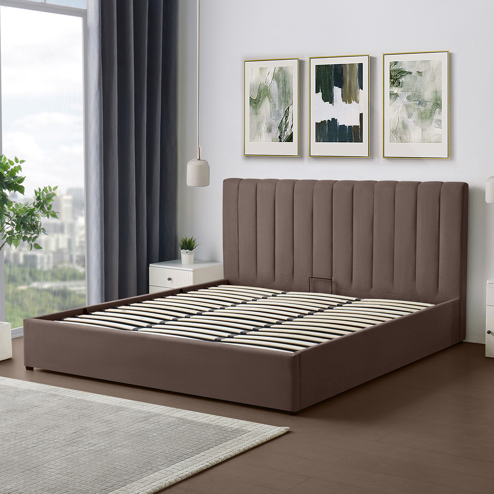 Artemis Home Evelynne Super King Size Dark Brown Linen Upholstered Ottoman Bed Image 2