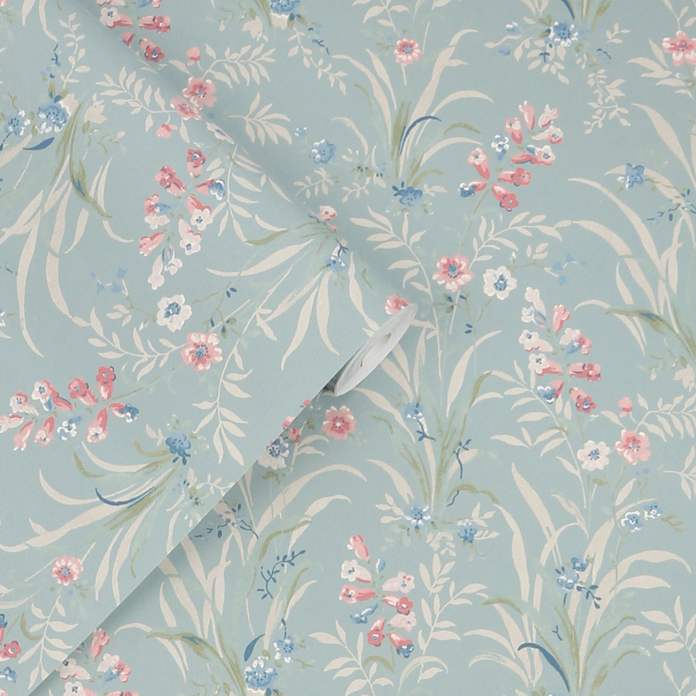 Laura Ashley Mosedale Posy Dark Duck Egg Blue Wallpaper Image 2