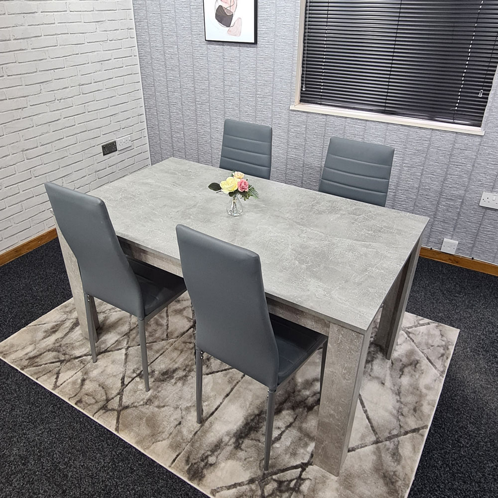 Portland Leather 4 Seater Dining Set Stone Grey and Grey Image 6