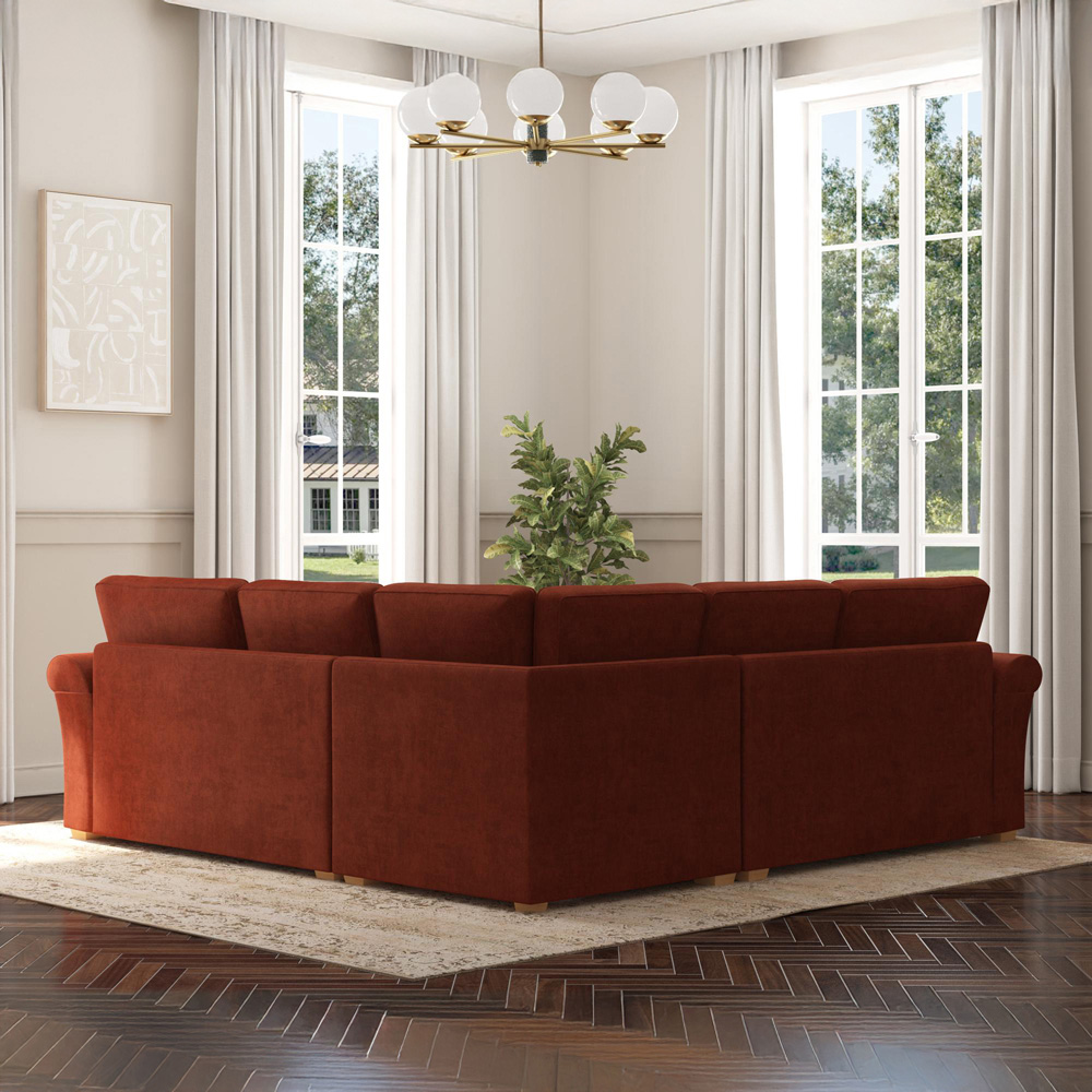 Castleacre 4 Seater Marmalade Plush Velvet Fixed Back Corner Sofa Image 6
