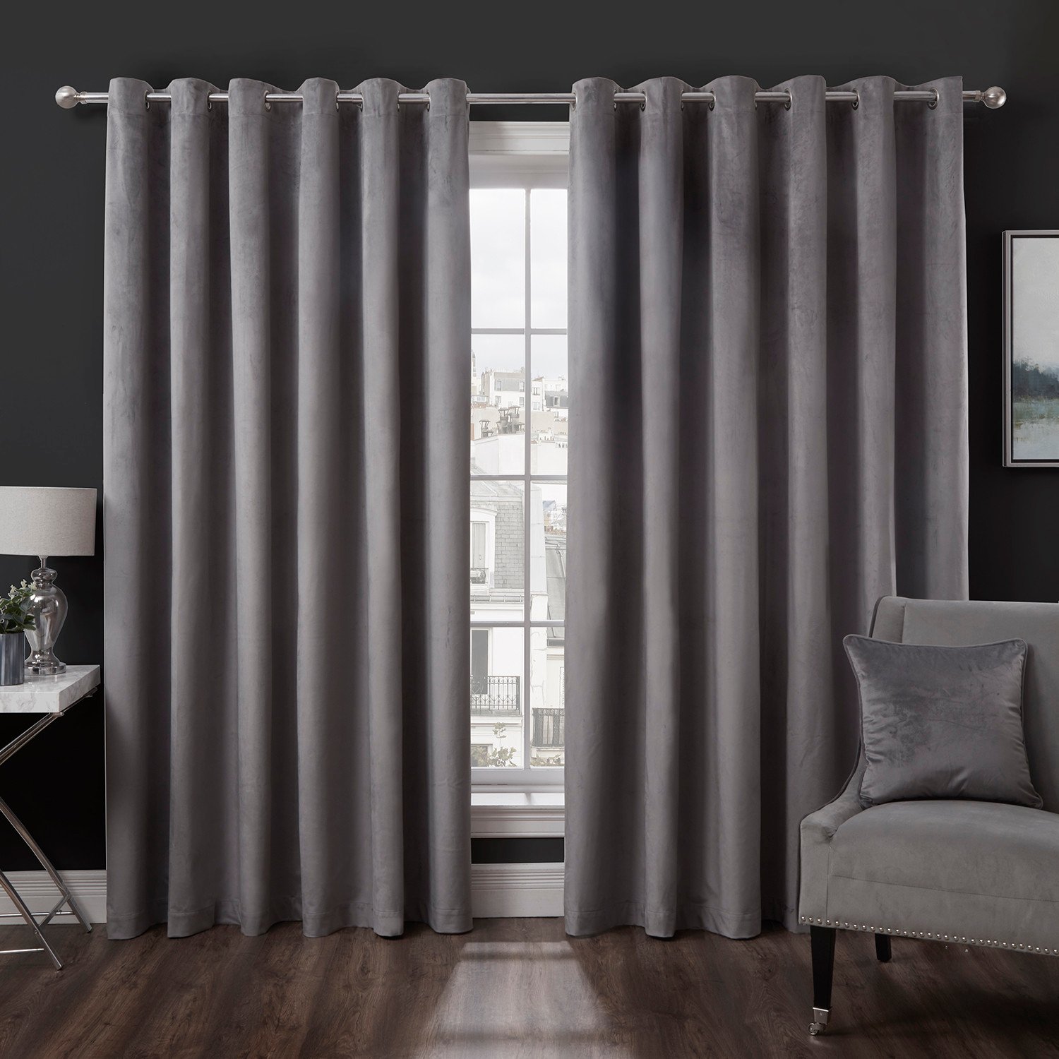 Divante Vermont Charcoal Velvet Blackout Curtain 229cm Image 1