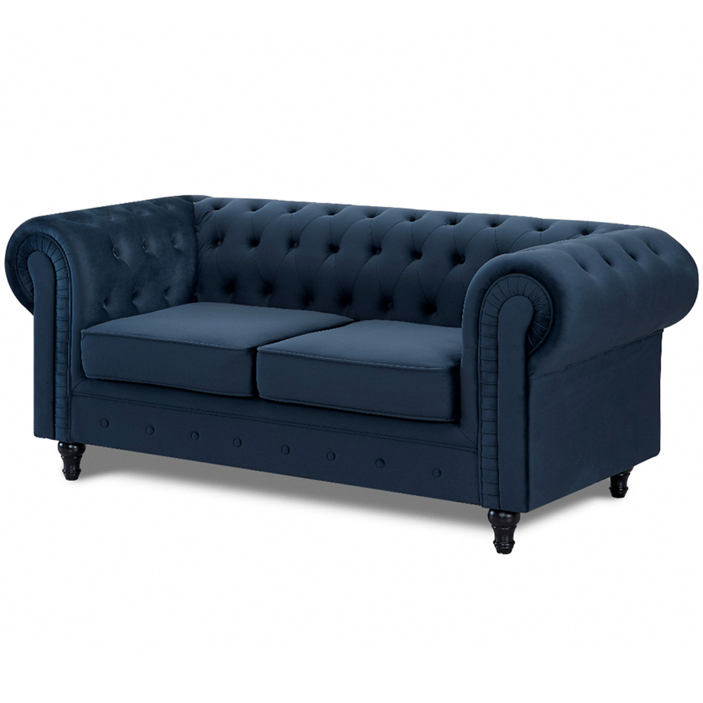 Home Detail Chesterfield 2 Seater Pleat Midnight Blue Velvet Sofa Image 2
