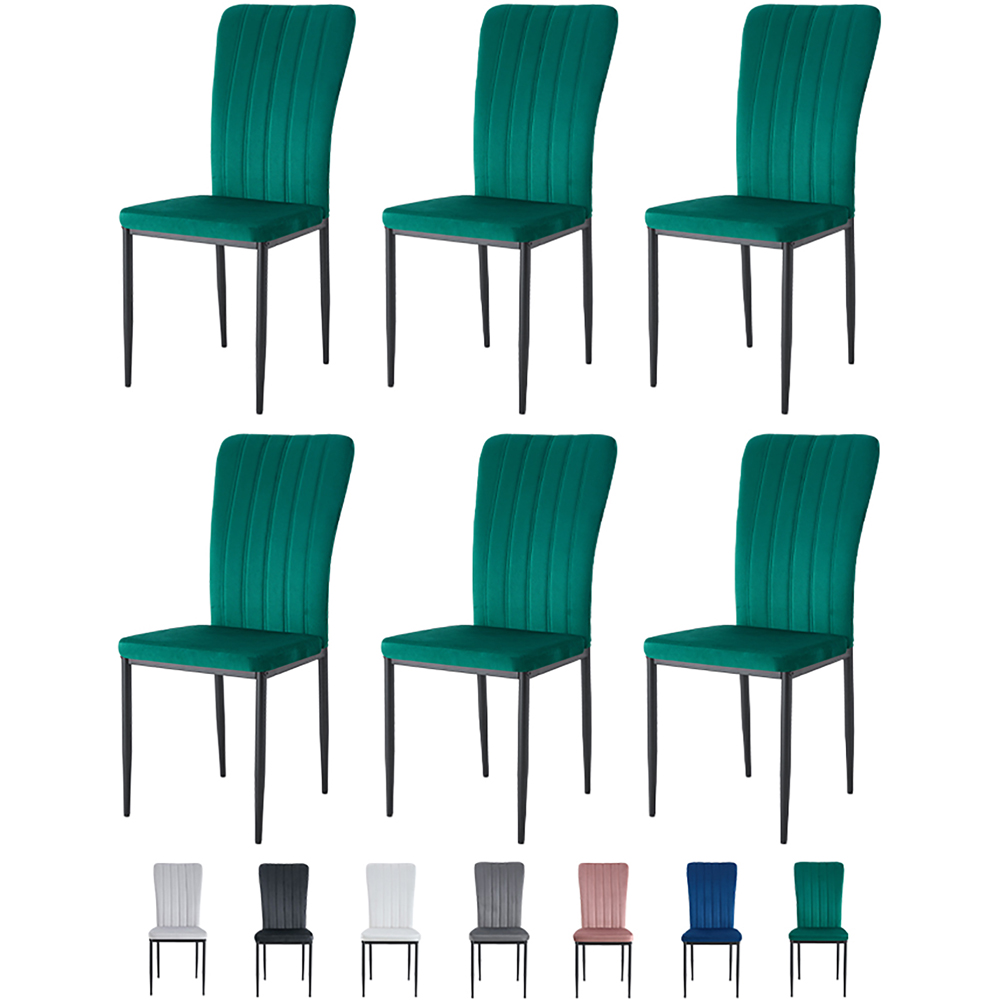 Elle Set of 6 Green Velvet Effect Plush Padded Upholstered Dining Chair Image 8