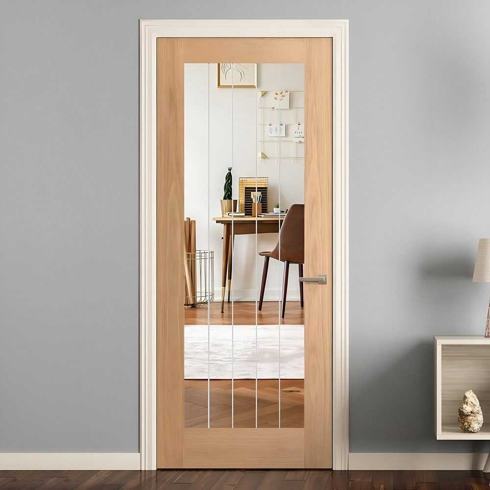 Farley Oak Veneer Light Obscure Lined Clear Internal Glass Door 1981 x 762 x 35mm Image 2