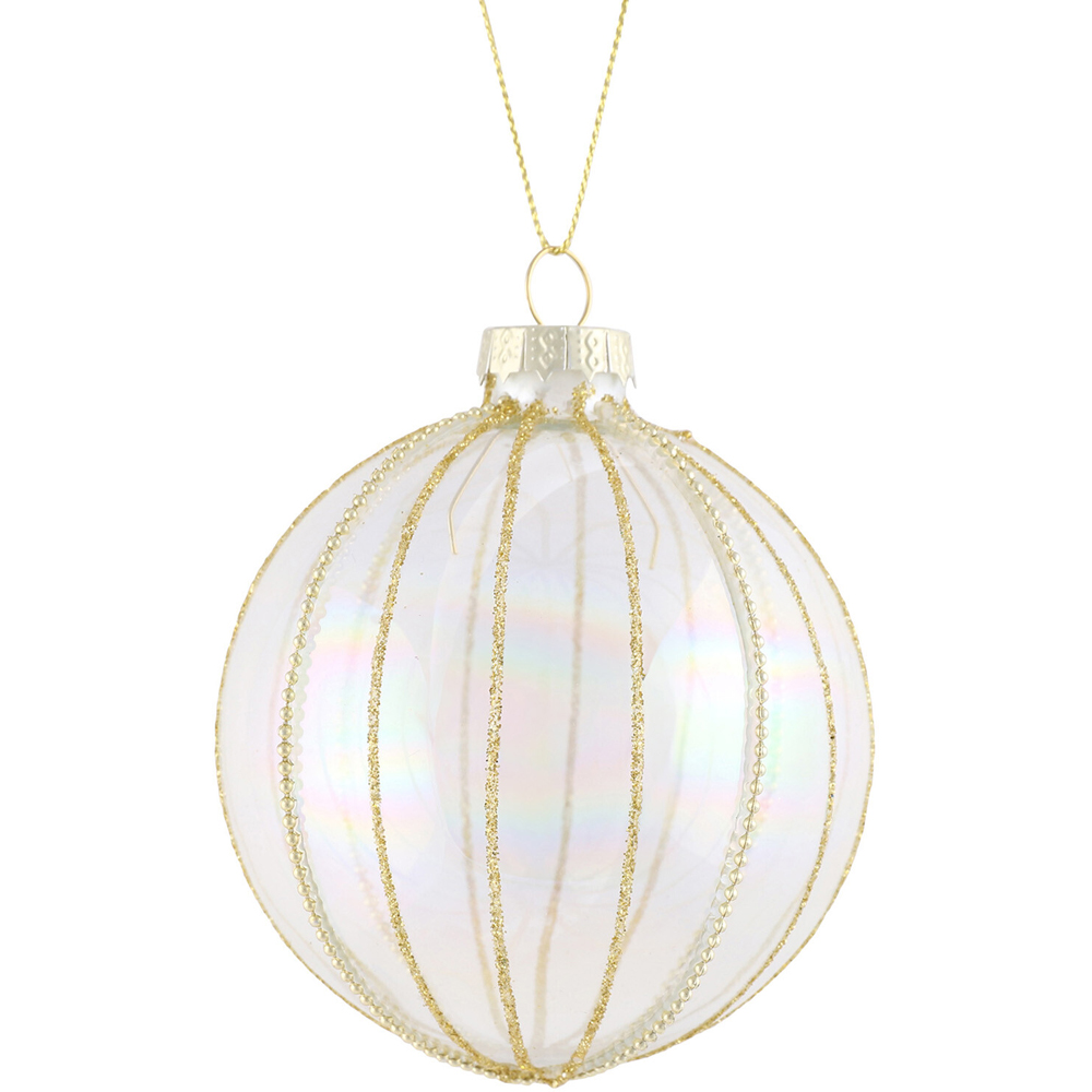 Clear Glass Gold Detailed Bauble Image 3