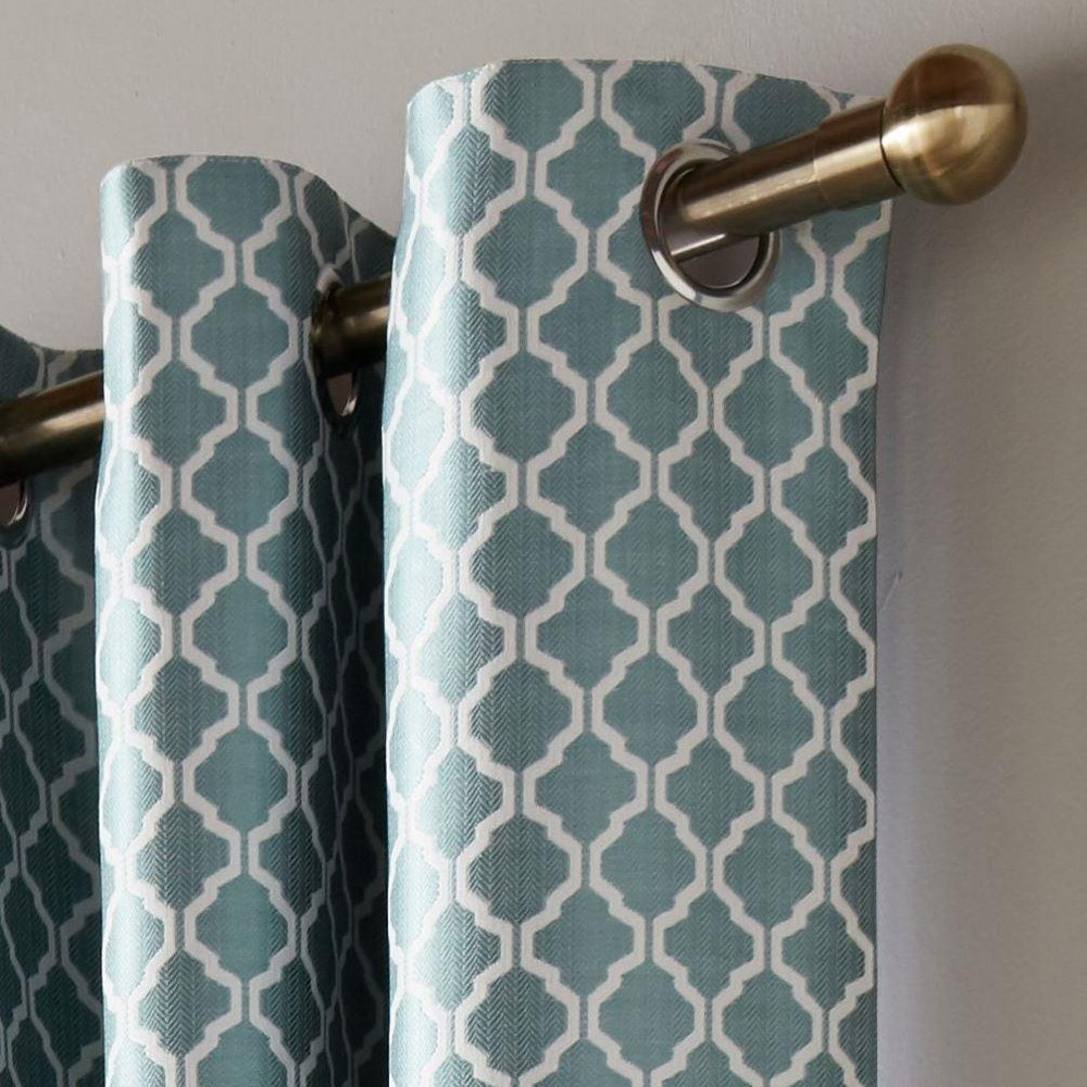 Alan Symonds Wold Teal and White Ring Top Eyelet Curtains 117cm x 228cm Image 2