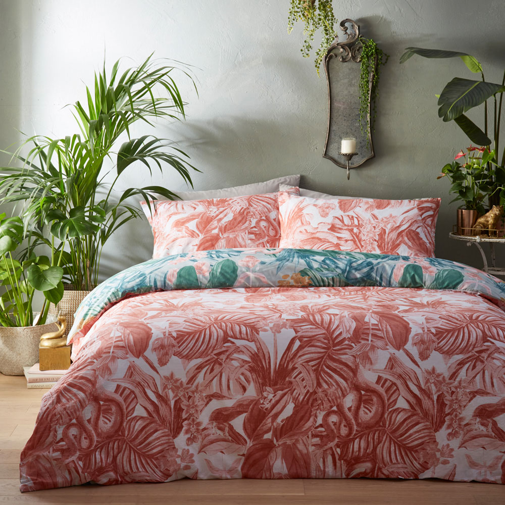 furn. Medinilla King Size Sage and Blush Tropical Duvet Cover Set Image 2