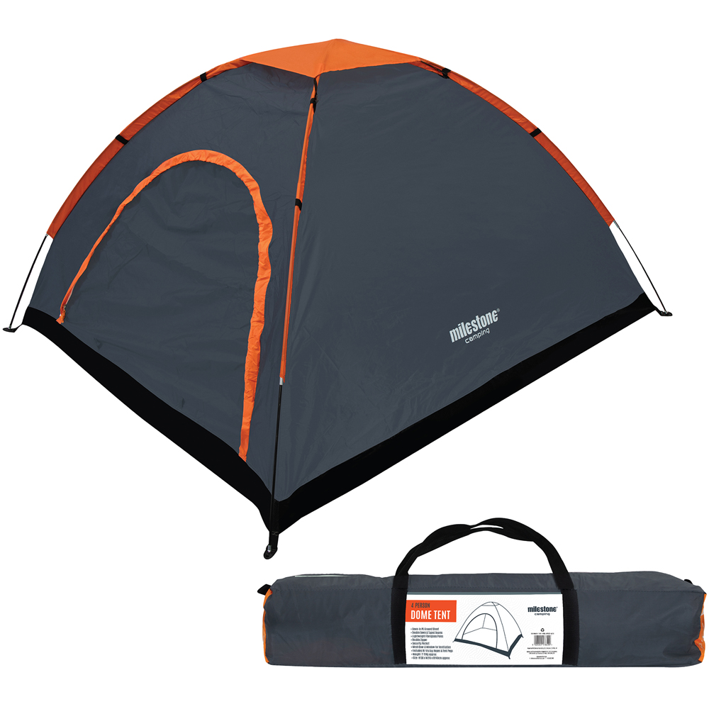 Milestone Camping 4 Person Dome Tent Charcoal Image 2